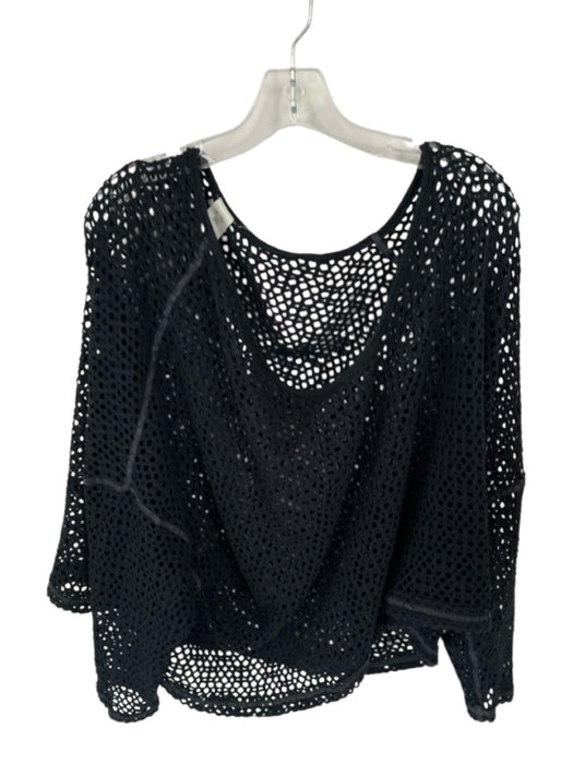 We The Free Size M Black Cotton Blend Open Knit Long Sleeve Slouchy Top Black / M