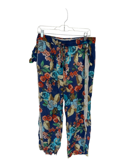 Johnny Was Size L Navy & Multi Rayon & Cotton Drawstring Waist Floral Pants Navy & Multi / L