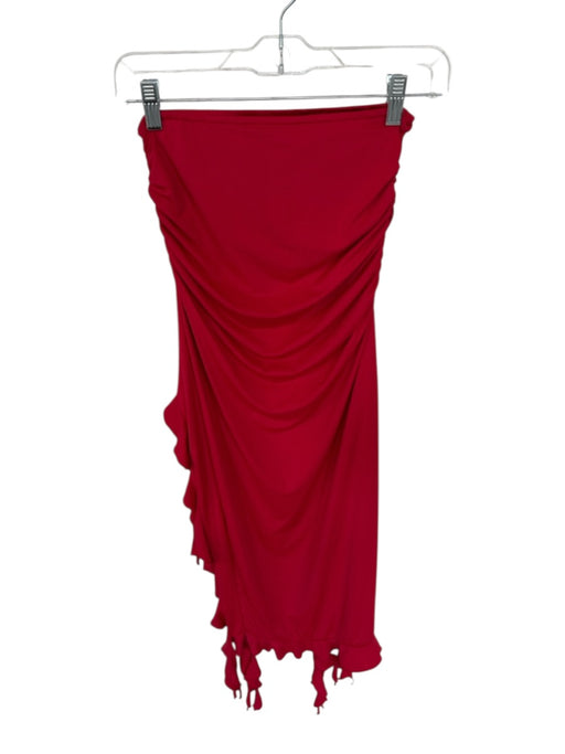 Lioness Size S Red Rouched Strapless Ruffles Midi Dress Red / S