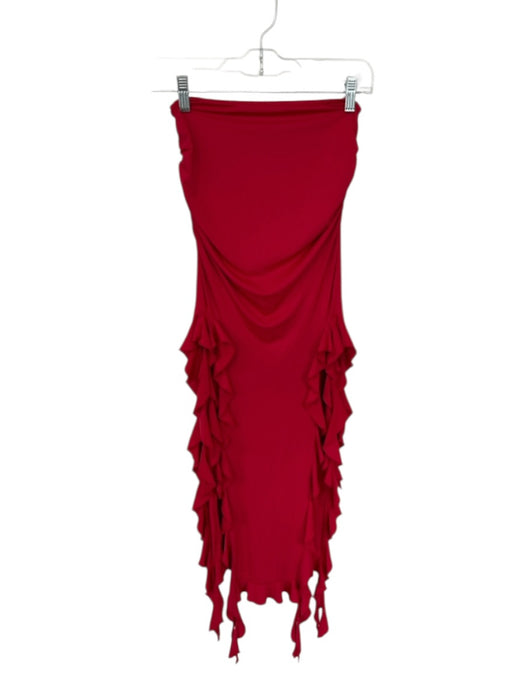 Lioness Size S Red Rouched Strapless Ruffles Midi Dress Red / S