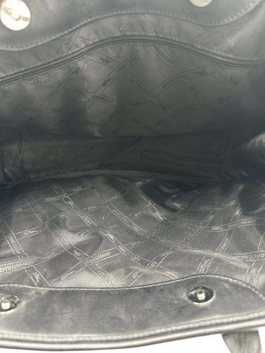 Longchamp Black Leather Logo Toggle Clasp Tote Bag Black / L