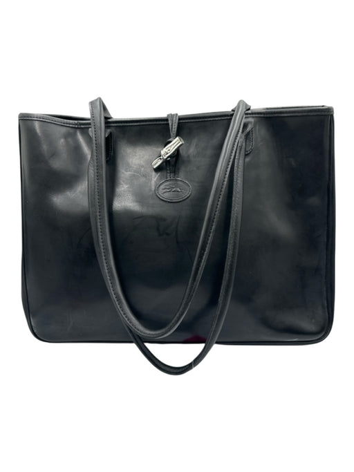 Longchamp Black Leather Logo Toggle Clasp Tote Bag Black / L