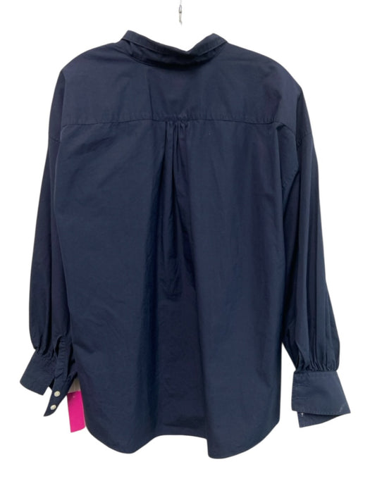 Ann Mashburn Size L Navy Blue Cotton Collar Long Sleeve Half Button Top Navy Blue / L