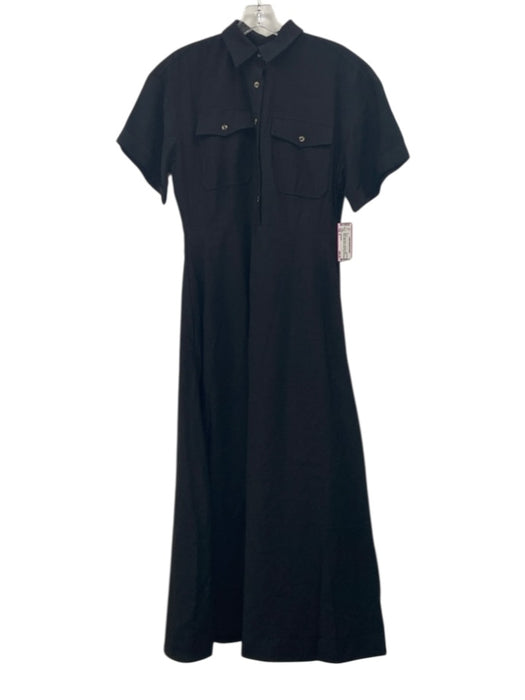 Tuckernuck Size S Black Rayon Blend Pockets Button Down Short Sleeve Maxi Dress Black / S
