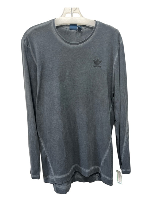 Adidas Size L Faded Black Cotton Blend Solid T shirt Crew Long Sleeve Shirt L