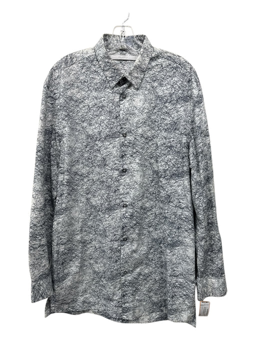 Project A Size L White & Black Cotton Blend Abstract Button Up Long Sleeve Shirt White & Black / L