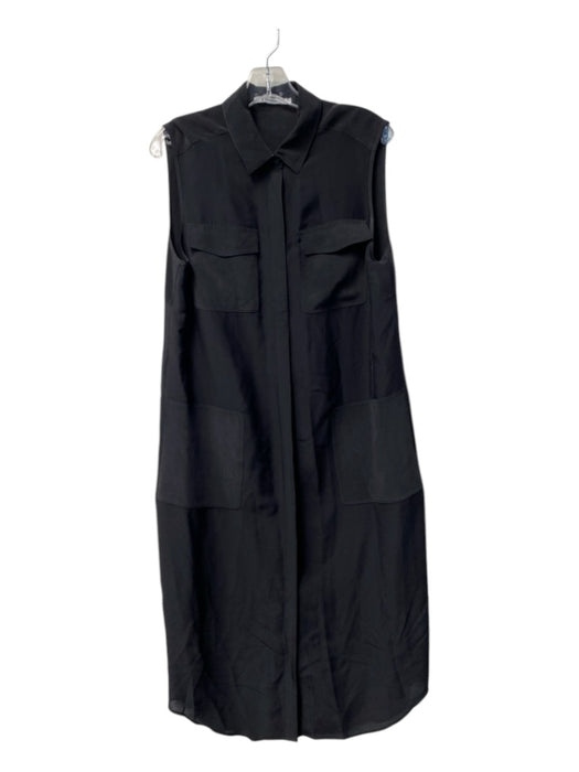 T Alexander Wang Size M Black Silk Sleeveless Button Front Collared Sheer Dress Black / M