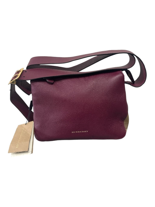 Burberry Burgundy Leather Pebbled Novacheck GHW Crossbody Bag Burgundy / Medium