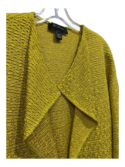 St John Size S Yellow Rayon & Cotton Open Rose Drop Shoulder Lapel Cardigan Yellow / S