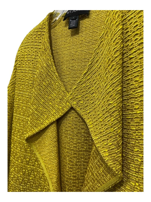 St John Size S Yellow Rayon & Cotton Open Rose Drop Shoulder Lapel Cardigan Yellow / S