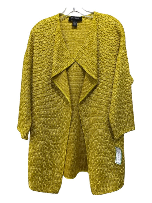 St John Size S Yellow Rayon & Cotton Open Rose Drop Shoulder Lapel Cardigan Yellow / S