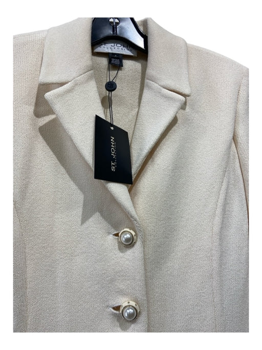 St John Collection Size 6 Cream Wool Button Up Faux Pockets Pearl Button Jacket Cream / 6