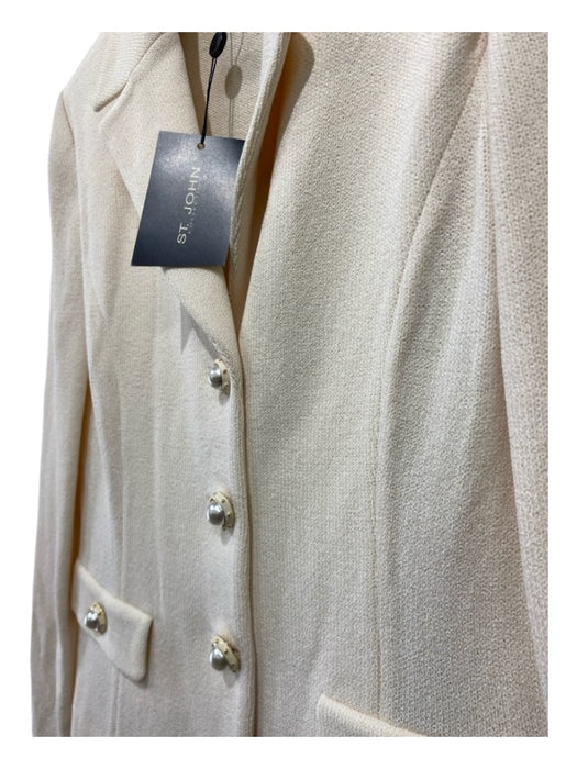 St John Collection Size 6 Cream Wool Button Up Faux Pockets Pearl Button Jacket Cream / 6