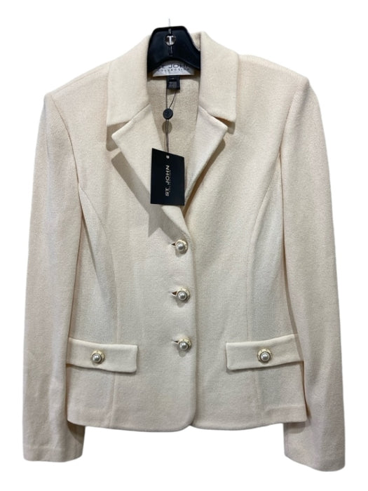 St John Collection Size 6 Cream Wool Button Up Faux Pockets Pearl Button Jacket Cream / 6