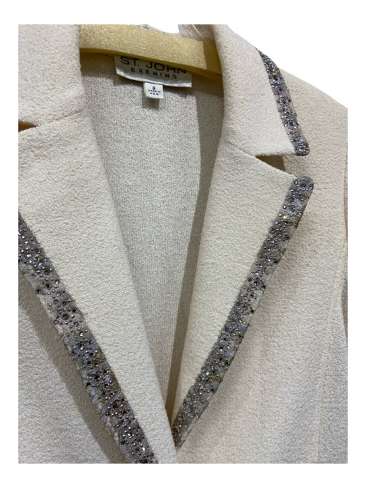 St John Evening Size 8 Cream Wool Blend 1 Button Rhinestone Detail Jacket Cream / 8