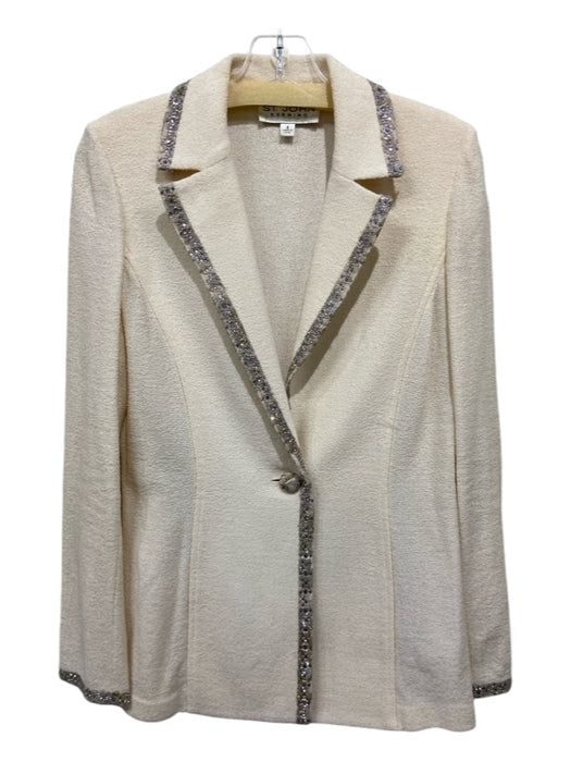 St John Evening Size 8 Cream Wool Blend 1 Button Rhinestone Detail Jacket Cream / 8