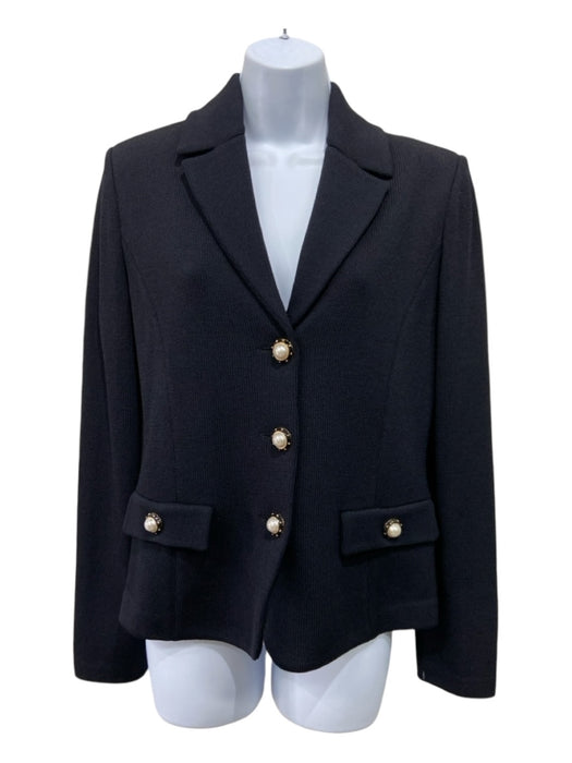 St John Collection Size 8 Black Wool Blend Button Up Pearl Detail Collar Jacket Black / 8