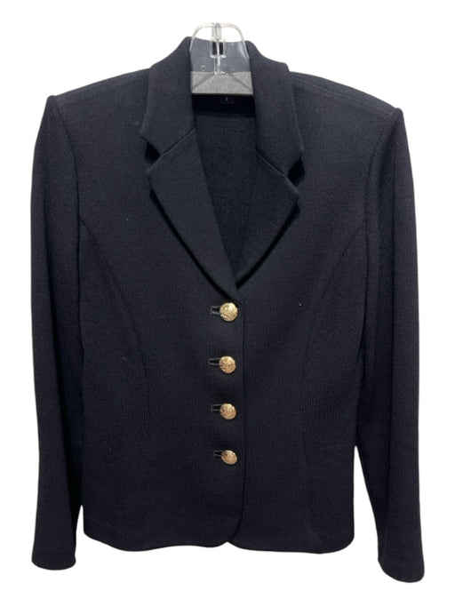 St John Basics Size 4 Black Wool Blend Button Up Gold Button Detail Jacket Black / 4