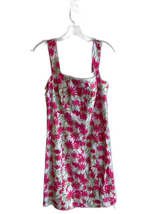 Lilly Pulitzer Size 8 White & Pink Cotton & Spandex Square Neck Sleeveless Dress White & Pink / 8