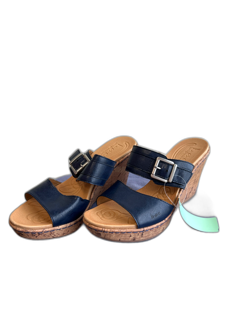 BOC Shoe Size 9 Navy & Tan Manmade Material 2 Strap Buckle Wedge Cork Sandals Navy & Tan / 9