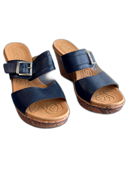 BOC Shoe Size 9 Navy & Tan Manmade Material 2 Strap Buckle Wedge Cork Sandals Navy & Tan / 9