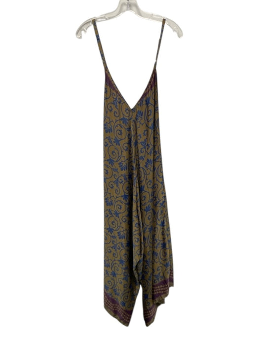 No Brand Size One Size Green, Blue, Purple Silk Sleeveless Wide Leg Jumpsuit Green, Blue, Purple / One Size