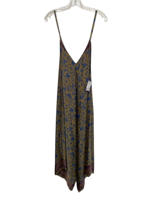 No Brand Size One Size Green, Blue, Purple Silk Sleeveless Wide Leg Jumpsuit Green, Blue, Purple / One Size