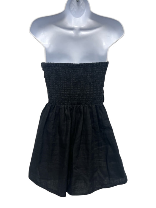 Faithfull the Brand Size M Black Linen Smocked Back Gathered Side Strapless Top Black / M
