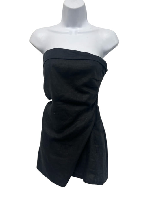 Faithfull the Brand Size M Black Linen Smocked Back Gathered Side Strapless Top Black / M