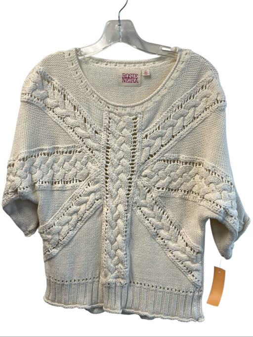 Rosie Neira Size Est Small Ivory Cotton Cable Knit Drop Shoulder Sweater Ivory / Est Small