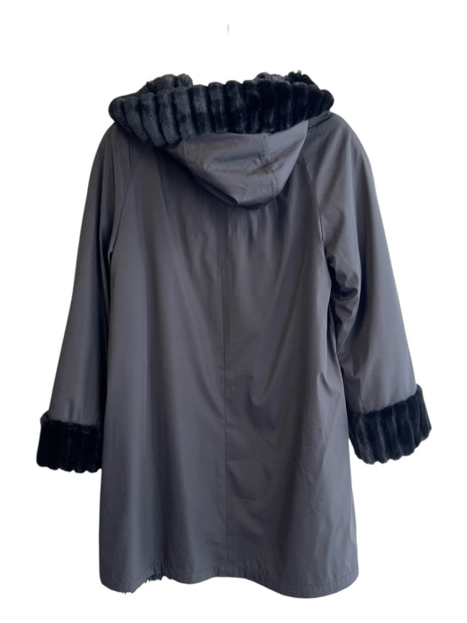Orvis Size S Black Polyester Faux Fur Button Down Hooded Reversible Coat Black / S