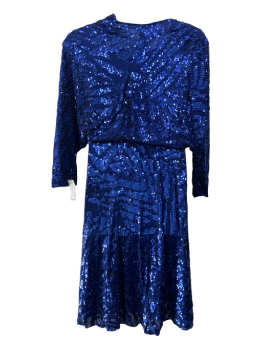 Jenny Packham Size 8 Navy Blue Viscose Fully Sequined Wrap Midi Dress Navy Blue / 8