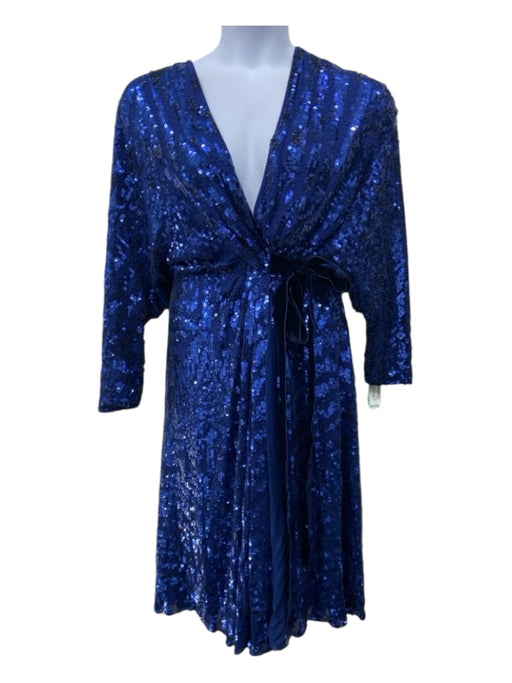 Jenny Packham Size 8 Navy Blue Viscose Fully Sequined Wrap Midi Dress Navy Blue / 8