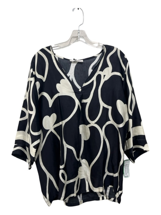 Jaki London Size M Black & White Polyester V Neck 3/4 Sleeve Abstract Top Black & White / M