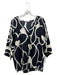 Jaki London Size M Black & White Polyester V Neck 3/4 Sleeve Abstract Top Black & White / M