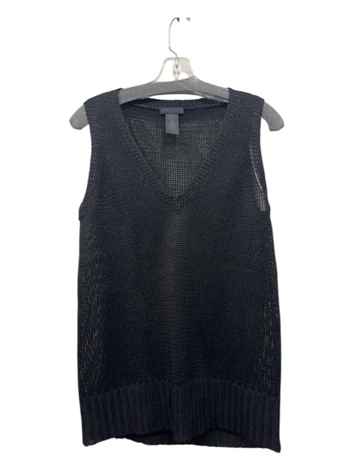 Donna Karan Size M Black Silk Chunky Knit V Neck Sleeveless Top Black / M