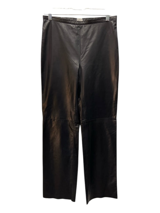 Agnona Size L Black Leather Side Zip Straight Leg Pants Black / L