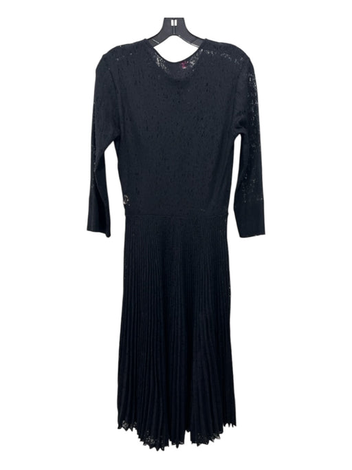 Anna Sammarone Size 42/10 Black Wool Knit Long Sleeve Pleated Lace Dress Black / 42/10