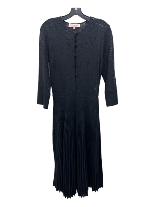 Anna Sammarone Size 42/10 Black Wool Knit Long Sleeve Pleated Lace Dress Black / 42/10