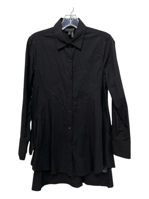 Donna Karan Size XS Black Cotton Blend Button Down Long Sleeve Collared Dress Black / XS