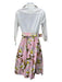 Samantha Sung Size 4 White & Pink Print Cotton Blend Floral Button Down Dress White & Pink Print / 4