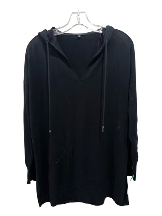 Lafayette 148 Size S Black Cotton & Viscose Blend Hoodie Knit Side Slits Top Black / S