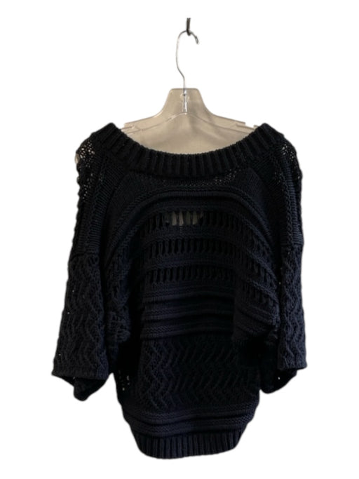 IRO Size Small Black Organic Cotton Deep V Neck Open Knit Half Sleeve Top Black / Small