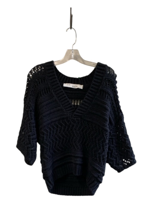 IRO Size Small Black Organic Cotton Deep V Neck Open Knit Half Sleeve Top Black / Small