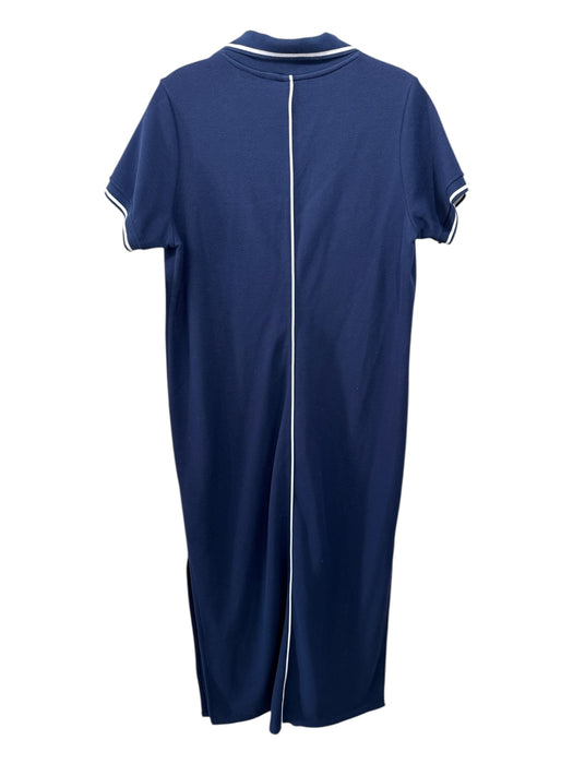 Spanx Size L Blue & White Tencel & Polyester Short Sleeve Collar Leg Slit Dress Blue & White / L