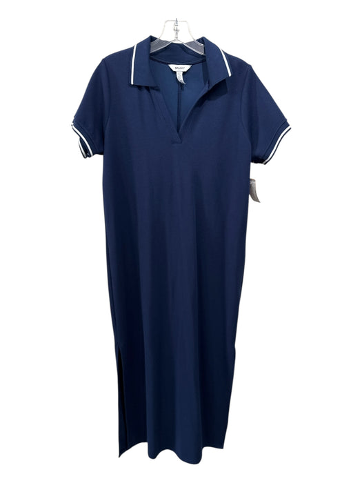 Spanx Size L Blue & White Tencel & Polyester Short Sleeve Collar Leg Slit Dress Blue & White / L