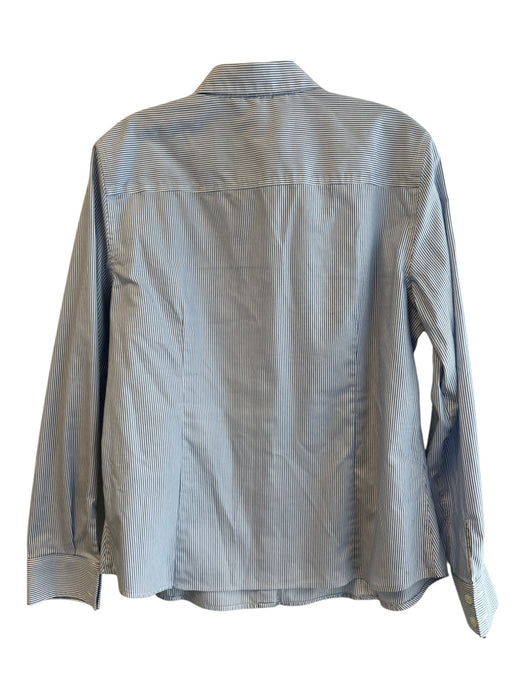 Ellen Tracy Size L Blue & White Cotton Pinstripe Collared Button Up Top Blue & White / L