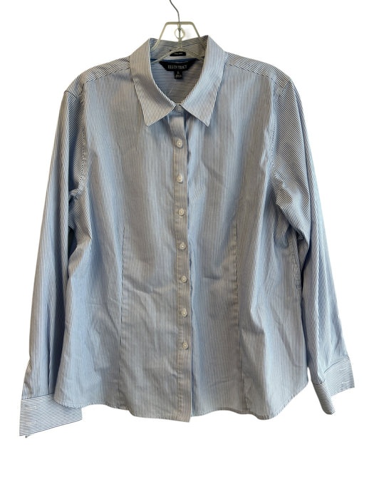 Ellen Tracy Size L Blue & White Cotton Pinstripe Collared Button Up Top Blue & White / L