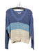 525 America Size M Blue & White Cotton V Neck Colorblock Rib Knit Sweater Blue & White / M