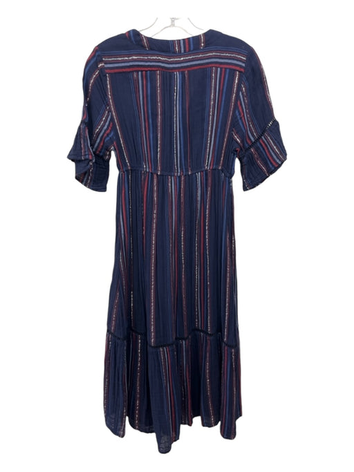 Sundry Size 0 Navy Blue & Red Cotton Vertical Pinstripe Metallic Thread Dress Navy Blue & Red / 0